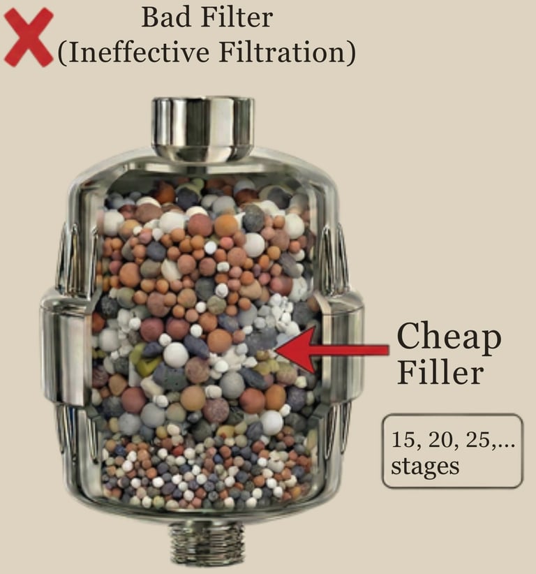 Inside a typical shower filter cartridge