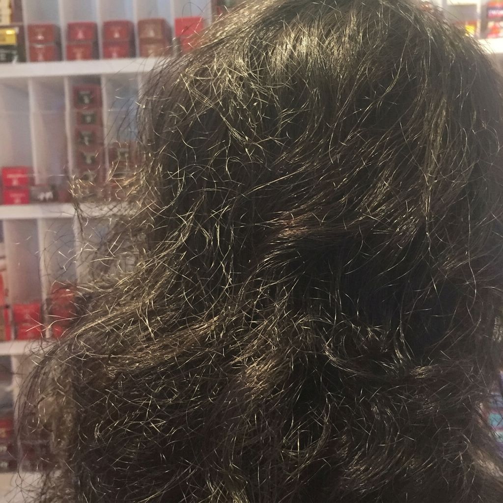 Curls & frizz before and after switching to filtered shower water — before